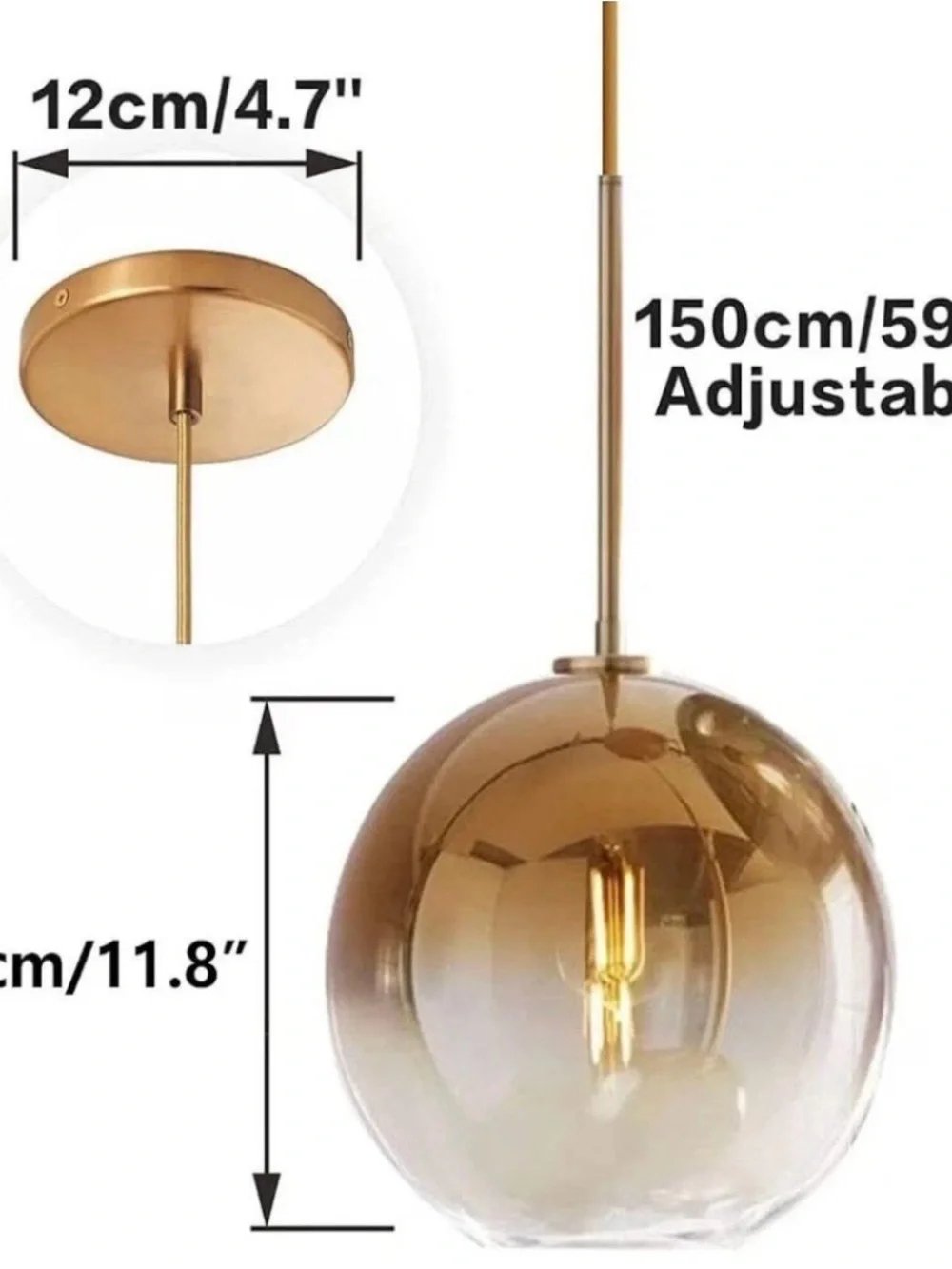 Amber Glass Globe Pendant Light - Unbranded